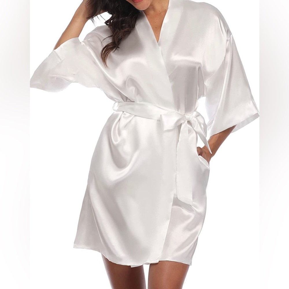 White satin "Bride" robe